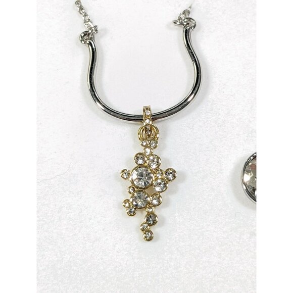 WHBM White House Black Market Silvertone New Years Crystal Necklace Set Goldtone - Picture 5 of 7